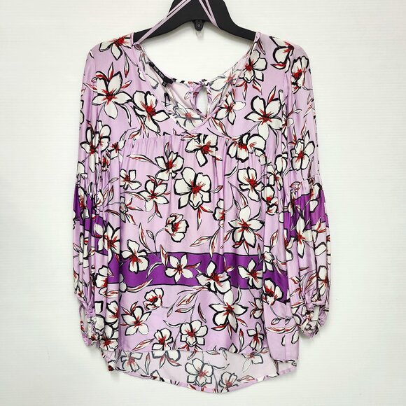 Marc Aurel Women's Light/Dark Purple Floral V-Neck Blouse Size 6 - Picture 1 of 8